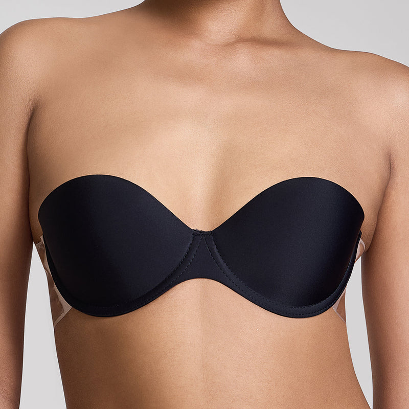 MAROON Free Transparent Belt Strapless Seamless Silicone Invisible Bra Breast Lifting Dress Half Coverage Nylon Lightly Padded Transparent Back Underwire Stick-on Bra. Black