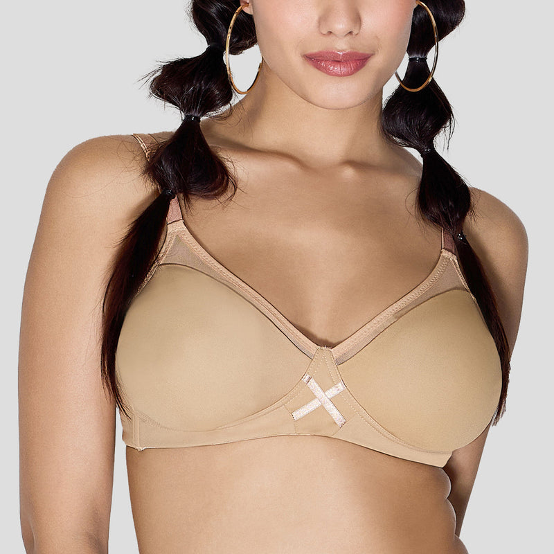 MAROON Trueline Find My Skin Tone Seamless Non-Padded T-Shirt Cloud Soft Lift Active Stretch Women Everyday Bra - Caramel