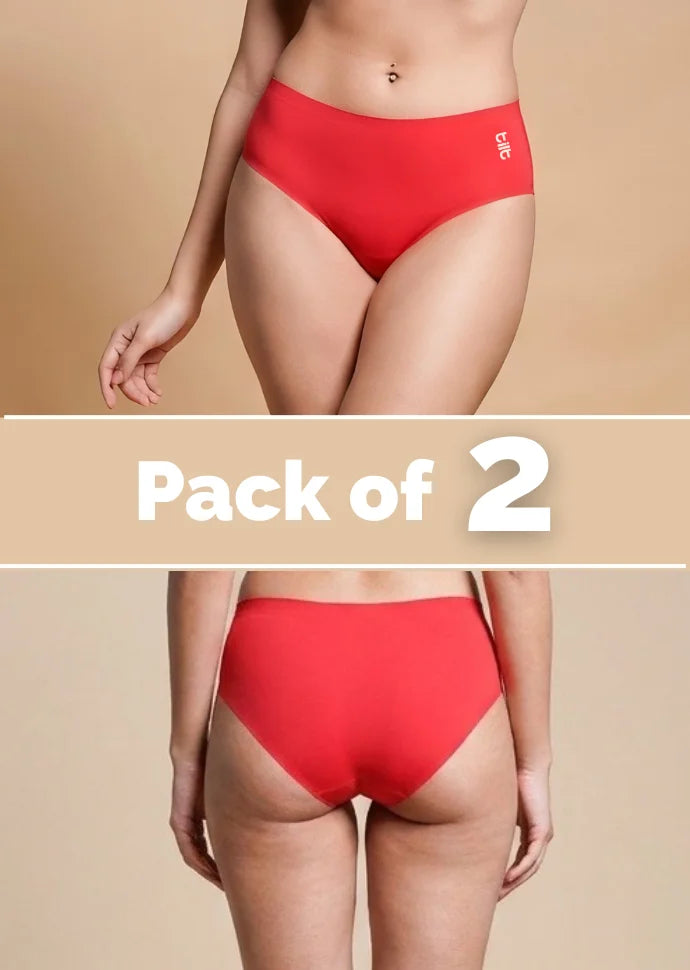 2 Pack - Red Mid-waist Seamless Underwear