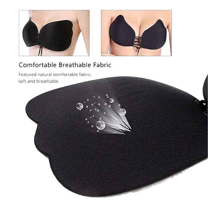 Brachy Black Sticky Adhesive Silicone Invisible Push Up Backless Strapless Bra