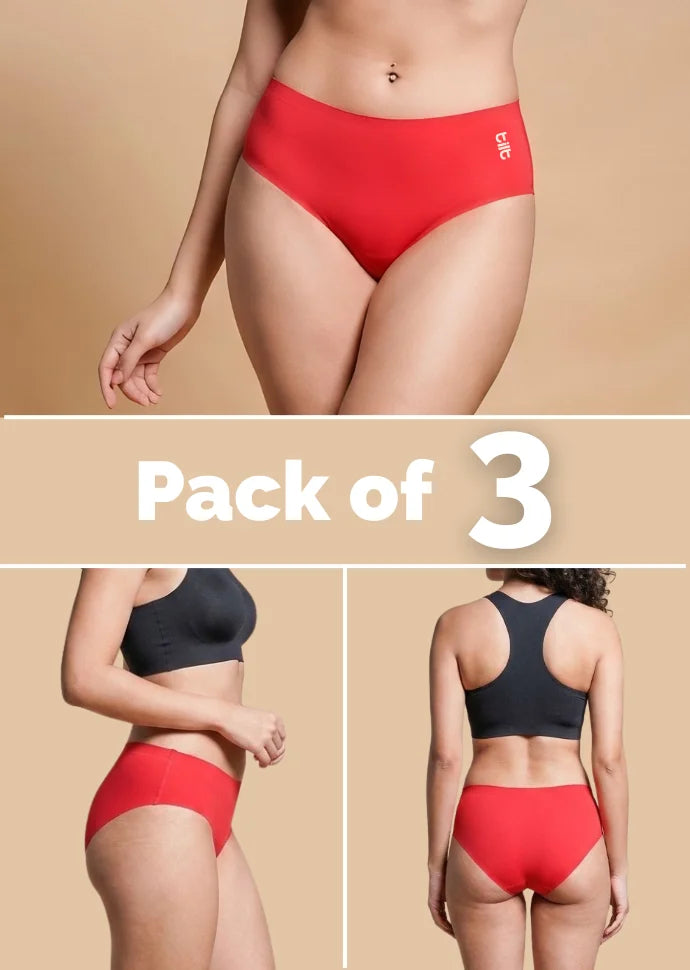 3 Pack - Red Mid-waist Seamless Underwear