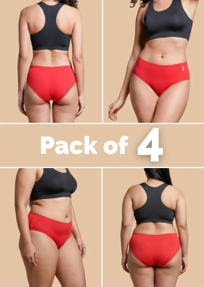 4 Pack - Red Mid-waist Seamless Underwear