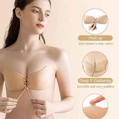 Brachy Pack Of 2 Black And Nude Women Self-Adhesive Strapless Push-Up Silicone Plunge Bra