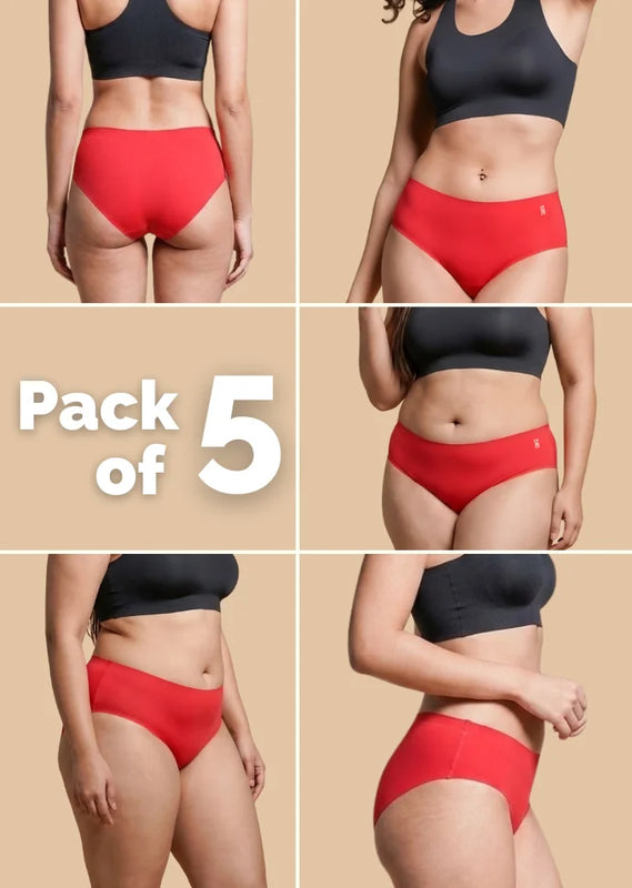 5 Pack - Red Mid-waist Seamless Underwear