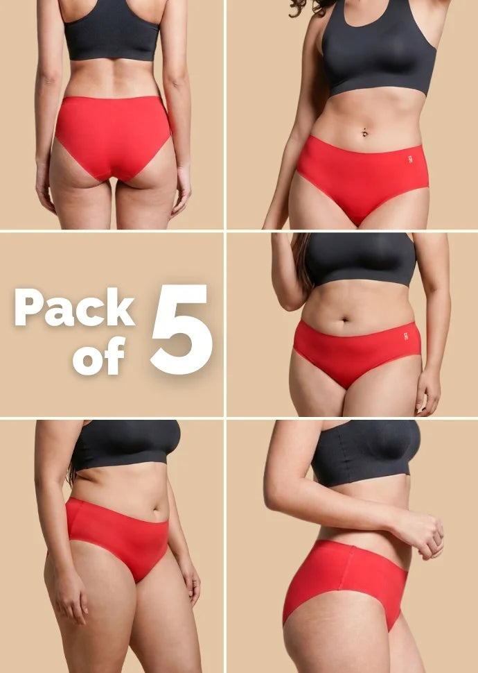 5 Pack - Red Mid-waist Seamless Underwear