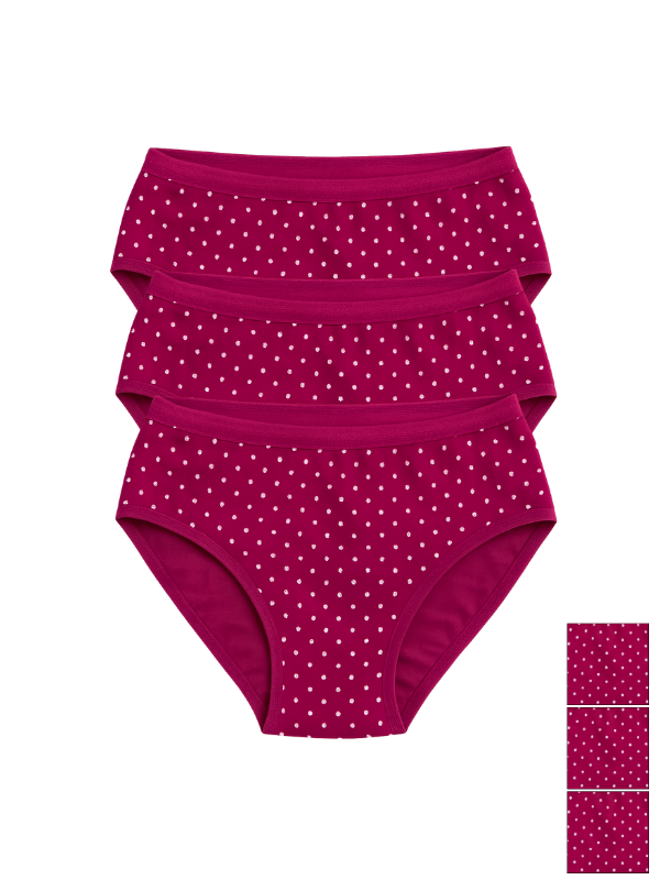 Mid Waist Hipster Panty Bundle Polka Dots Print With Outer Elastic- Dark Purple (Pack Of 3)