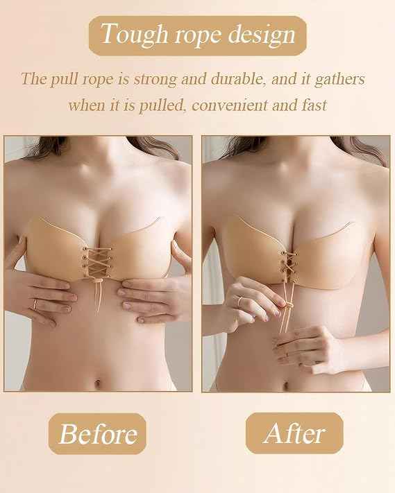 Brachy Pack Of 2 Black And Nude Women Self-Adhesive Strapless Push-Up Silicone Plunge Bra