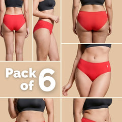 6 Pack - Red Mid-waist Seamless Underwear