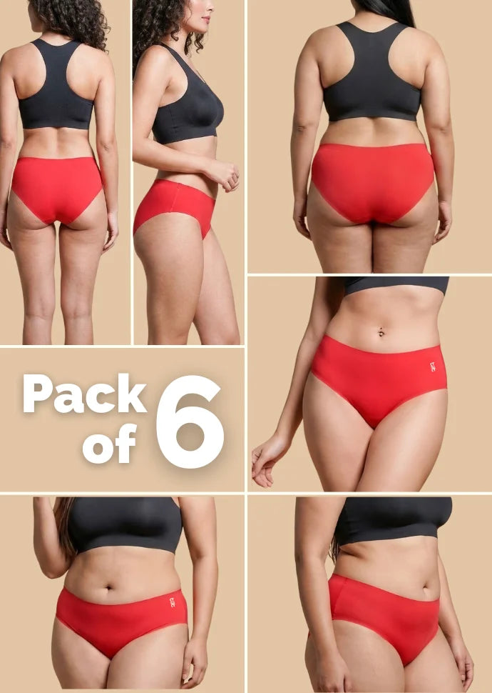 6 Pack - Red Mid-waist Seamless Underwear