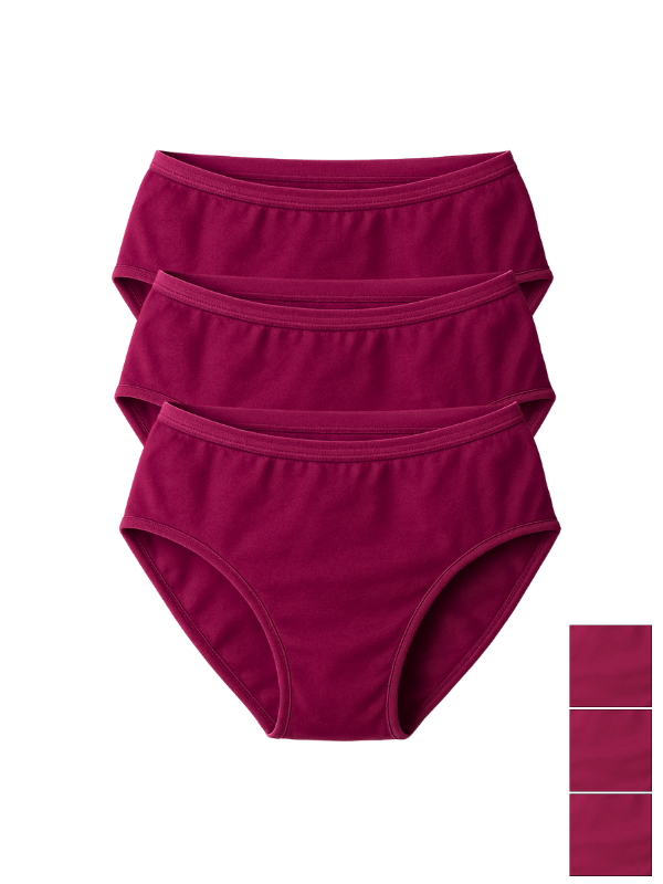 Mid Waist Hipster Panty Bundle With Outer Elastic- Dark Purple (Pack Of 3)