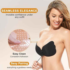 Brachy Pack Of 2 Black And Nude Women Self-Adhesive Strapless Push-Up Silicone Plunge Bra