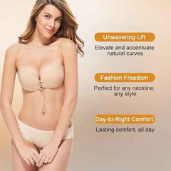 Brachy Pack Of 2 Black And Nude Women Self-Adhesive Strapless Push-Up Silicone Plunge Bra