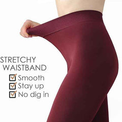 Plus Size Women Maroon Comfort Fleece Footed Fur Stocking Winter Wear Extra Warm, Woolen High Waisted Lined Thigh Highs