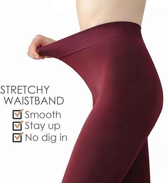 Plus Size Women Maroon Comfort Fleece Footed Fur Stocking Winter Wear Extra Warm, Woolen High Waisted Lined Thigh Highs