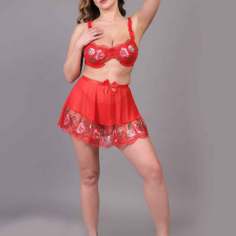 Brachy Women Hot Red Valentines Self Design Nightwear Baby Doll Lingerie