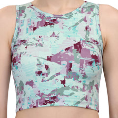 SOIE Woman - Quick-Dry Printed Sleeveless Crop Top & High-Waist Legging Set - Athleisure Set -for Women