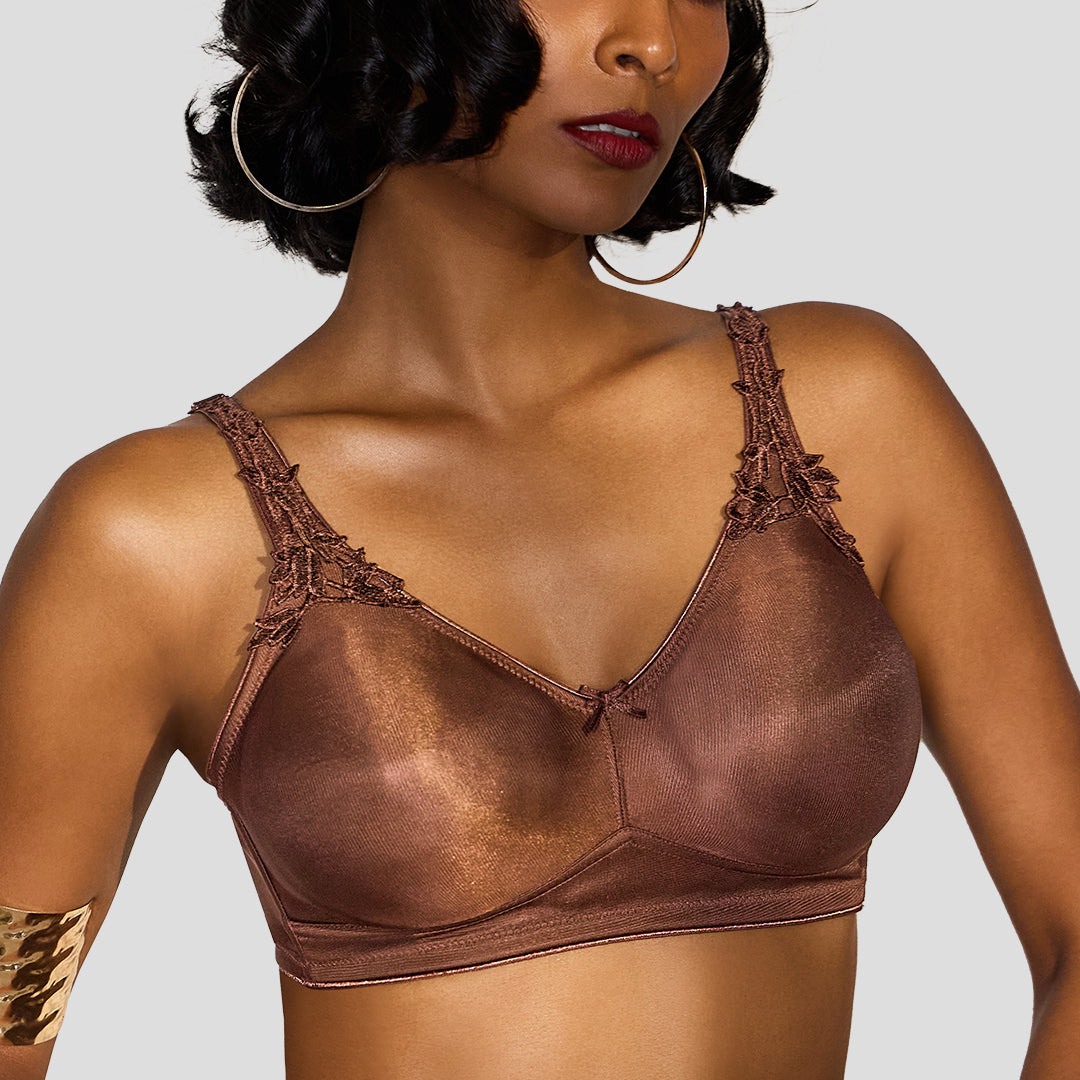 MAROON Quite Bloom Find My Skin Tone Seamless Non-Padded T-Shirt Elevated Coverage Graceful minimizer Structured Shoulder Women Everyday Bra - Chocolate