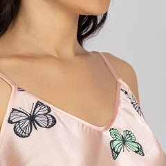 Light Pink Satin Butterfly Print Camisole & Pajama Set