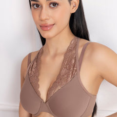 Padded Underwired Lace Panel T-Shirt Bra