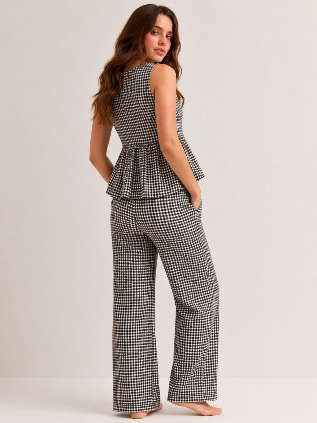 Summer Checks Peplum Top and Pyjama Set