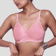 MAROON Quite Bloom Find My Skin Tone Seamless Non-Padded T-Shirt Elevated Coverage Graceful minimizer Structured Shoulder Women Everyday Bra - Strawberry
