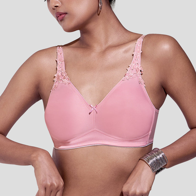 MAROON Quite Bloom Find My Skin Tone Seamless Non-Padded T-Shirt Elevated Coverage Graceful minimizer Structured Shoulder Women Everyday Bra - Strawberry