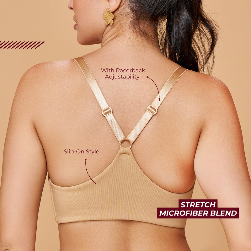 MAROON Nude Seamless Padded Non-Wired Full Coverage Plunge Bra for Women