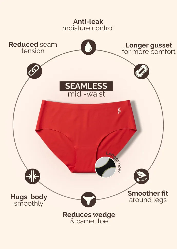 2 Pack - Red Mid-waist Seamless Underwear