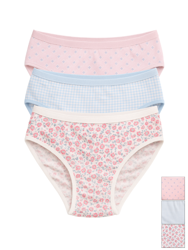 Mid Waist Hipster Panty Bundle Outer Elastic - (Floral, Checks & Polka Dots)