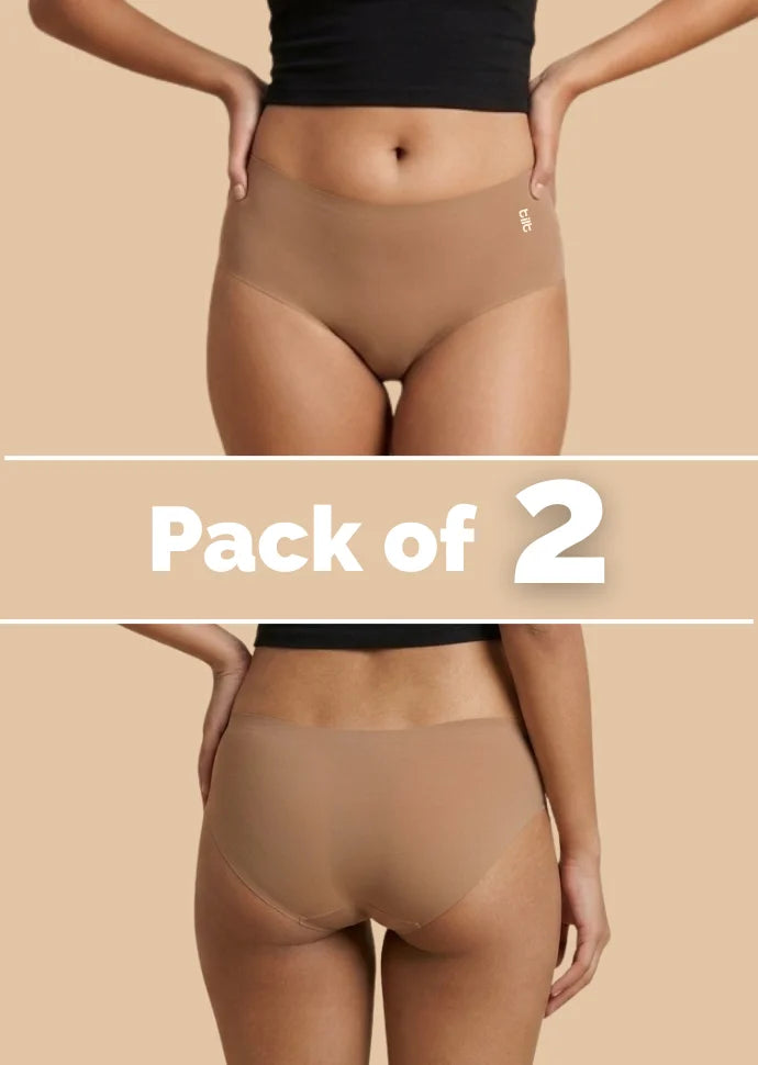 2 Pack - Beige Mid-waist Seamless Underwear