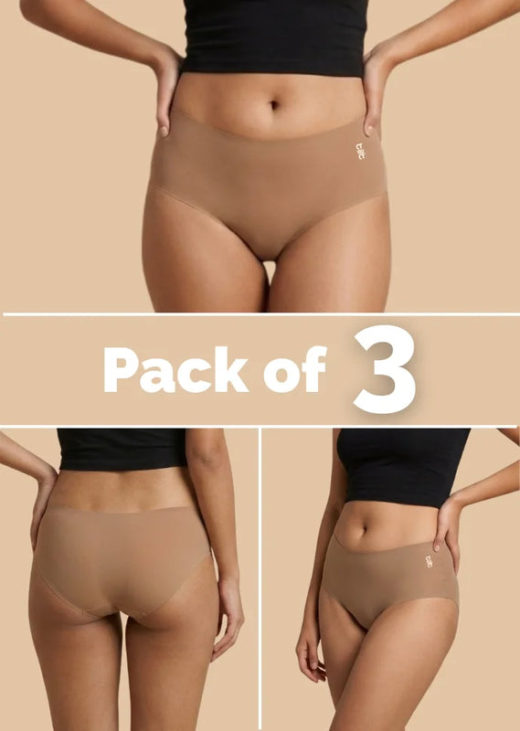 3 Pack - Beige Mid-waist Seamless Underwear