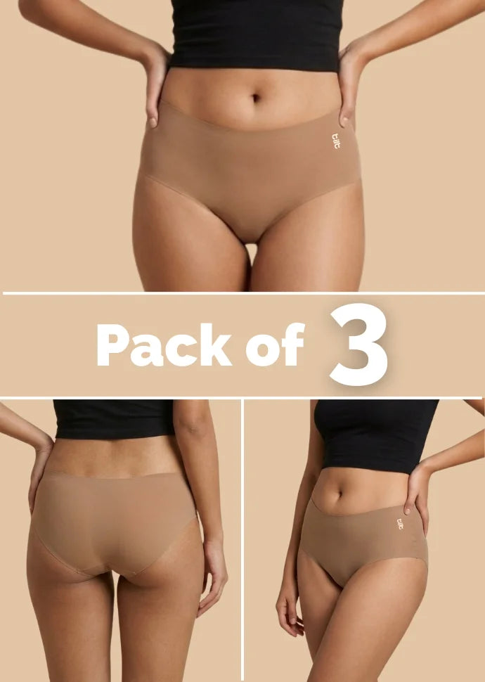 3 Pack - Beige Mid-waist Seamless Underwear