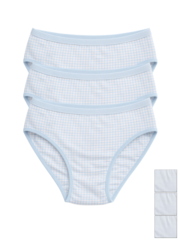 Mid Waist Hipster Panty Bundle Chekers Print With Outer Elastic- Sky Blue (Pack Of 3)