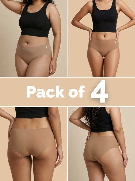 4 Pack - Beige Mid-waist Seamless Underwear