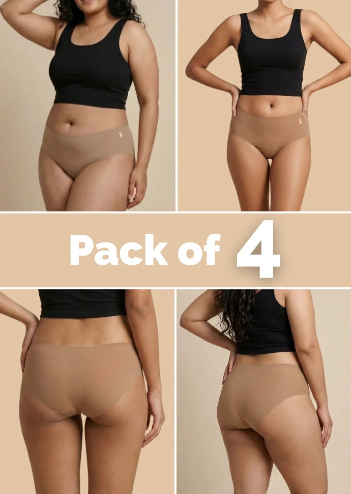 4 Pack - Beige Mid-waist Seamless Underwear