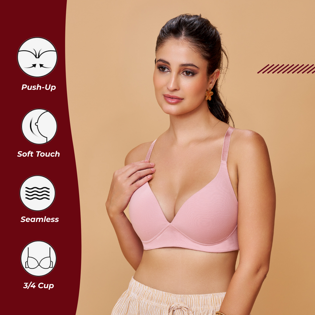 MAROON Mistpink Seamless Padded Non-Wired Full Coverage Plunge Bra for Women