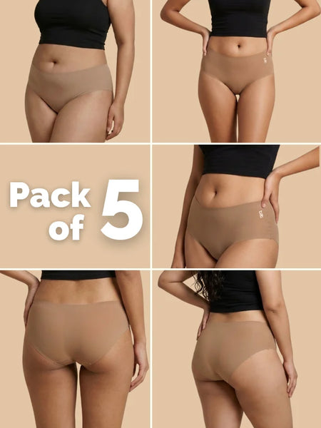 5 Pack - Beige Mid-waist Seamless Underwear