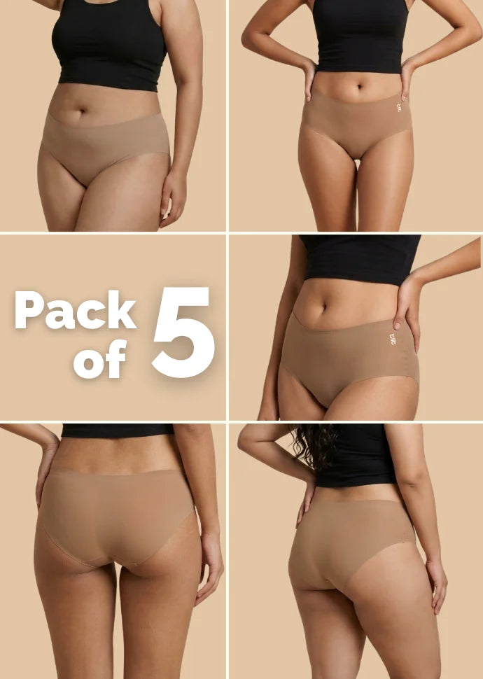 5 Pack - Beige Mid-waist Seamless Underwear