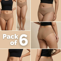 6 Pack - Beige Mid-waist Seamless Underwear