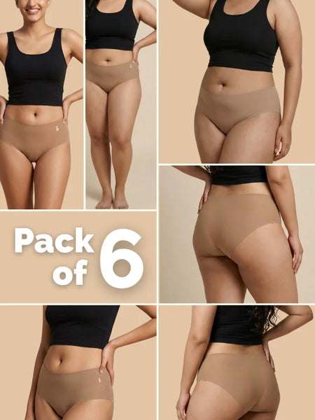 6 Pack - Beige Mid-waist Seamless Underwear