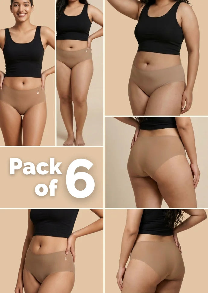 6 Pack - Beige Mid-waist Seamless Underwear