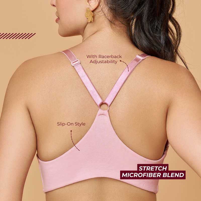 MAROON Mistpink Seamless Padded Non-Wired Full Coverage Plunge Bra for Women
