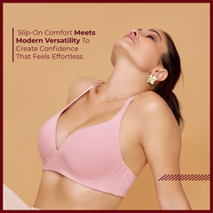 MAROON Mistpink Seamless Padded Non-Wired Full Coverage Plunge Bra for Women