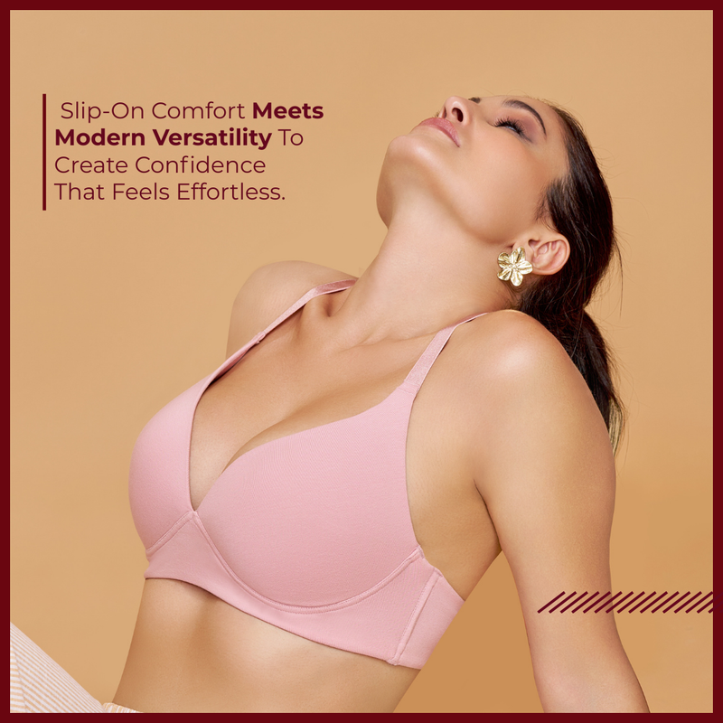 MAROON Mistpink Seamless Padded Non-Wired Full Coverage Plunge Bra for Women