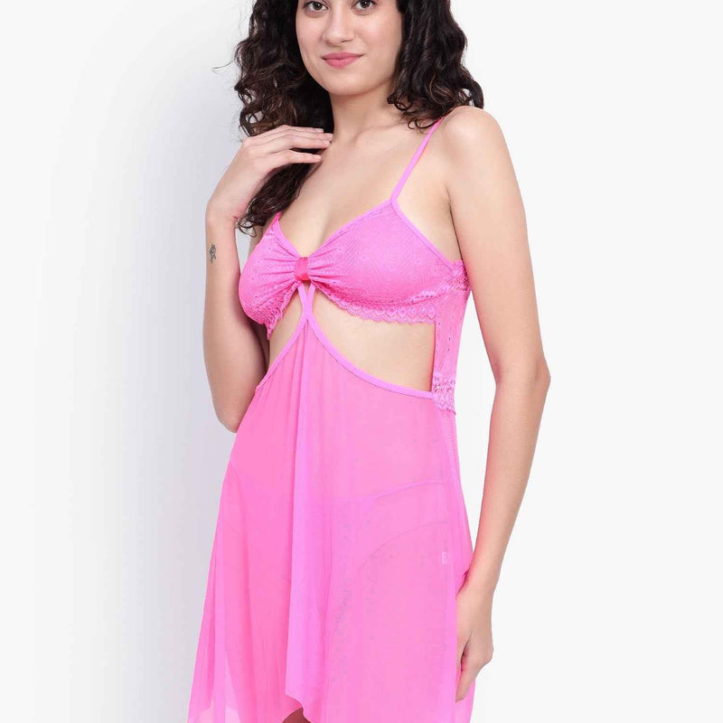 Women Night Wear Baby Doll With Lingerie Set