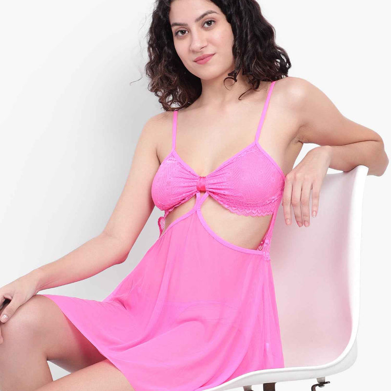 Women Night Wear Baby Doll With Lingerie Set