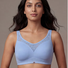 Full Coverage Padded Non Wired Bra With Lace Detailing