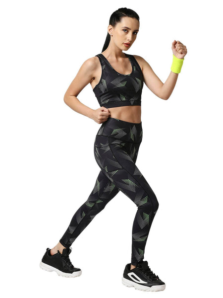 SOIE Woman - Quick-Dry Printed Sports Bra & High Waist Legging Set - Athleisure Set -for Women