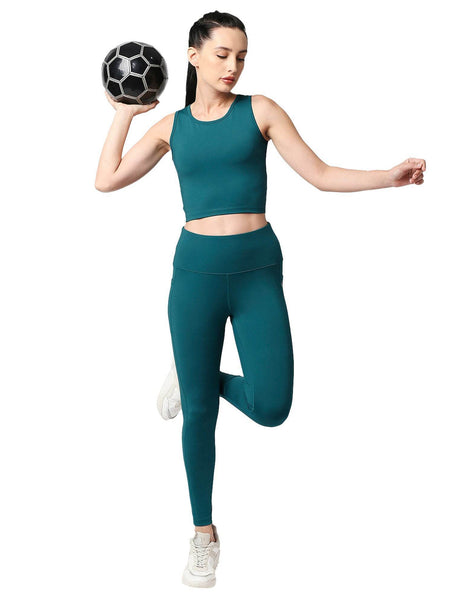 SOIE Woman - Quick-Dry Sleeveless Crop Top & High-Waist Legging Set - Athleisure Set -for Women
