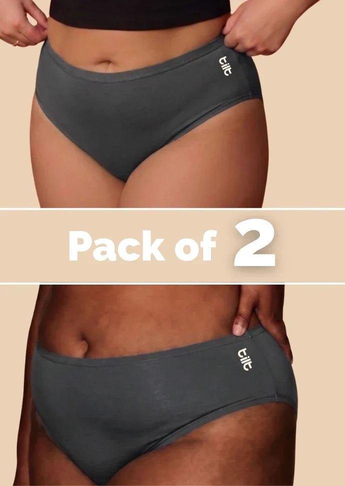 2 Pack - Grey Bamboo Absorbent Underwear